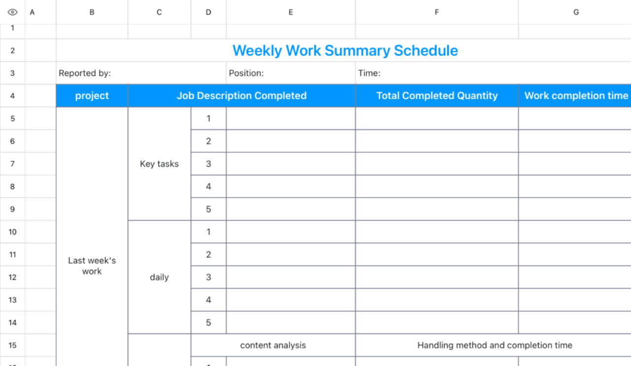 Weekly work summary schedule 1